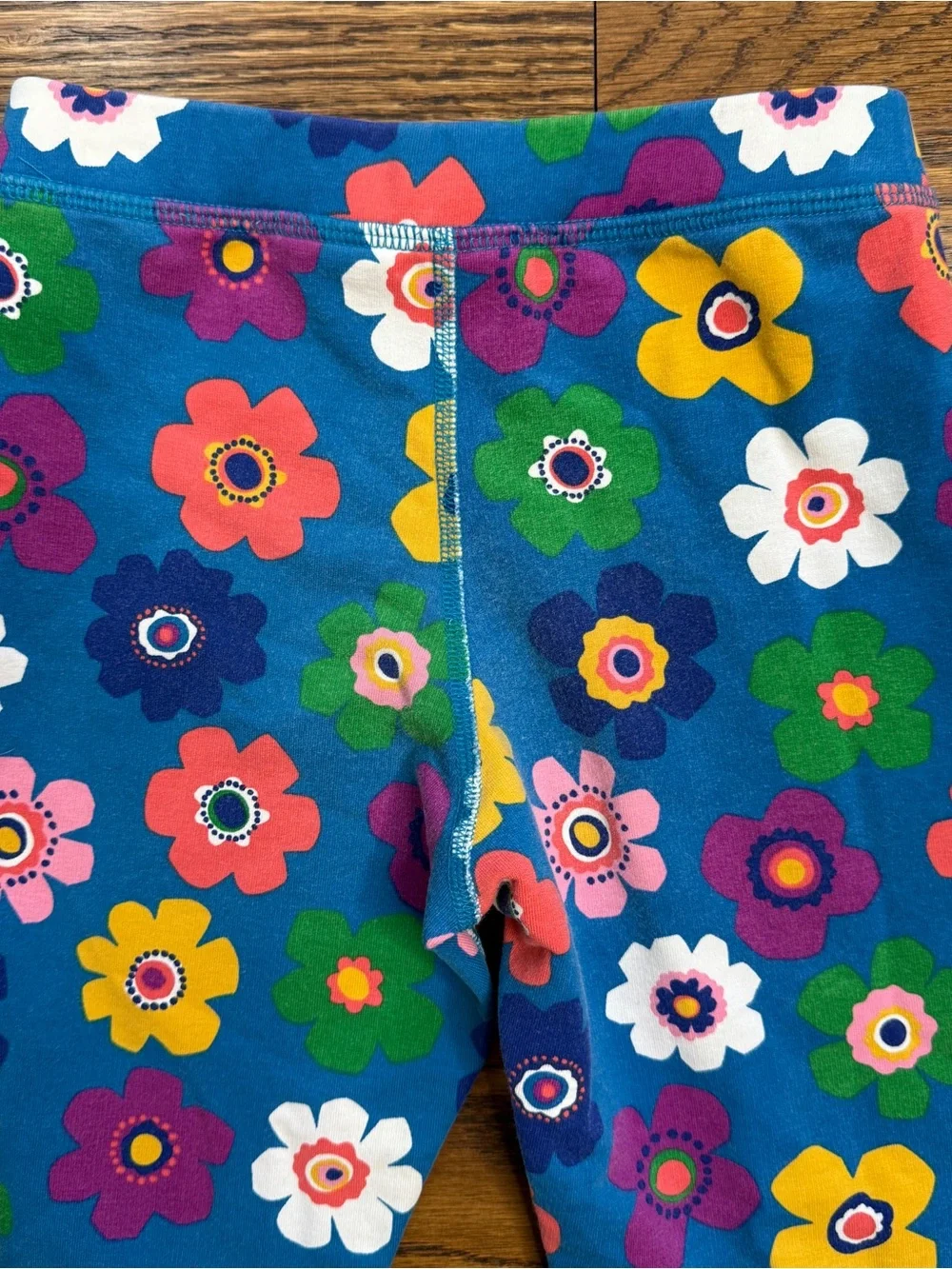 Hanna Andersson Girls Blue Floral Leggings Multicolor Terry Cloth Lined Size 6-7 - Picture 7 of 7